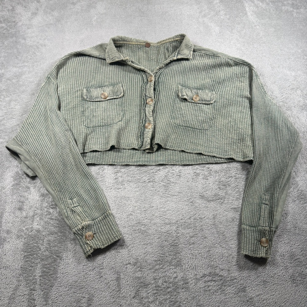 Free People FP One Scout Cropped Waffle Knit Jacket Womens Small Button Up